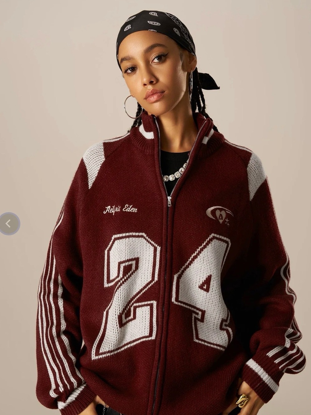 Aelfric Eden Maroon and White Varsity Knit Zip Jacket